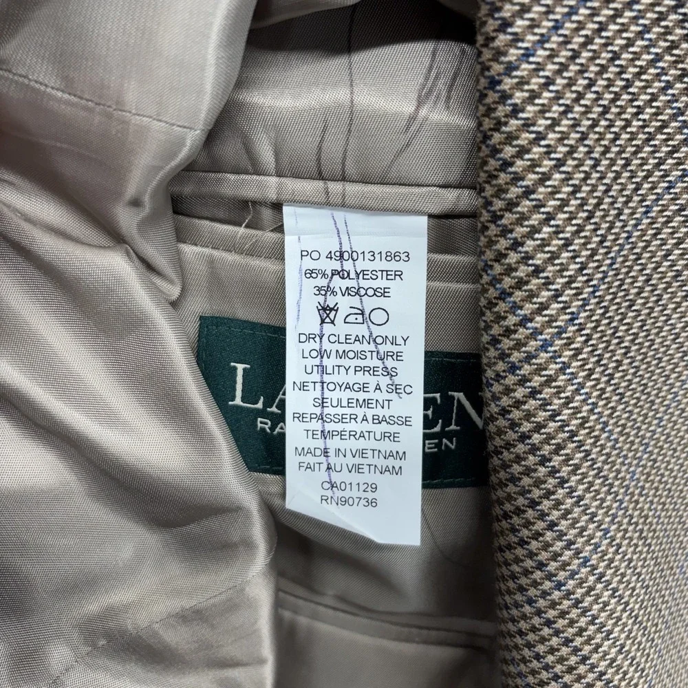 Lauern Ralph Lauren Houndstooth Blazer Men's 40R Preppy Work Sport Coat Brown